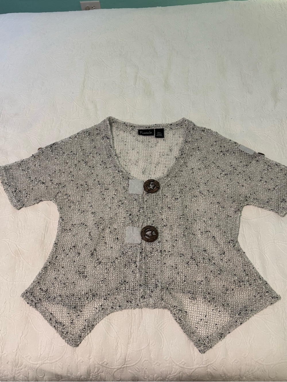 Daniel Rainn Gray Speckled Short Cardigan with Wooden Buttons